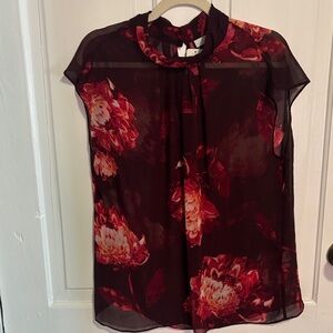 New York & Company Floral Sheer Blouse - Deep Red